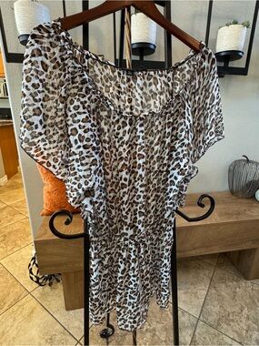 VENUS Leopard Print Ruffle Neck Blouse - Brown Black Cream